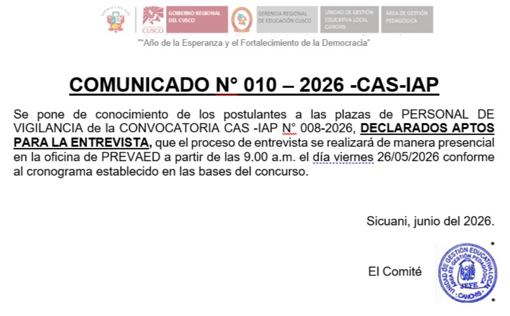 COMUNICADO NO 010 - 2026 -CAS-IAP